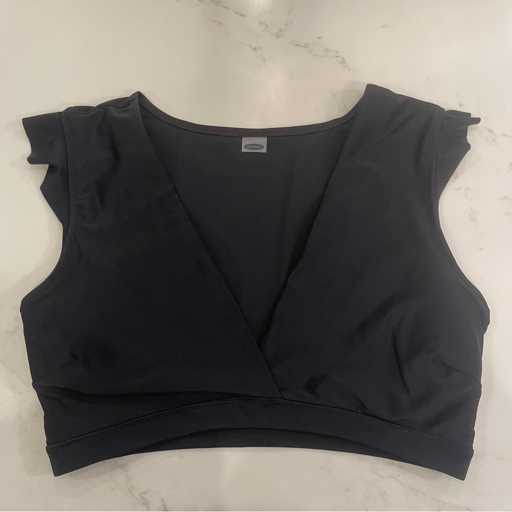 NWOT Old Navy Black Deep V Bikini Top w Flutter Sleeves